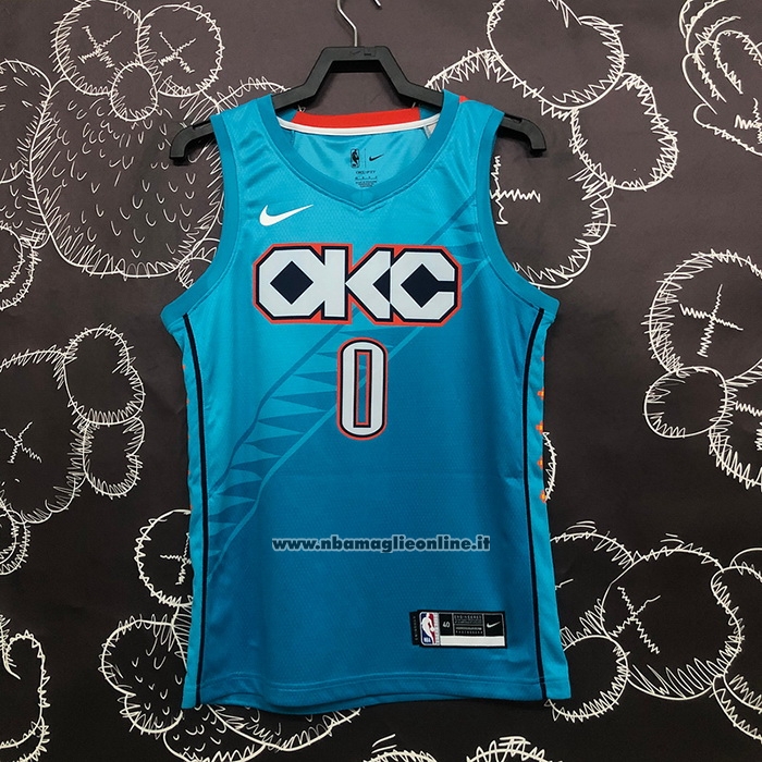 Maglia Oklahoma City Thunder Russell Westbrook #0 Citta 2018-19 Blu